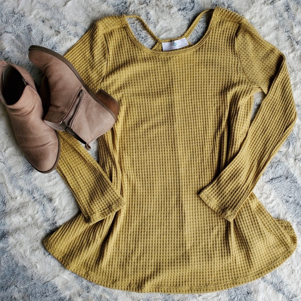 Infinity Raine Light Mustard Waffle Knit Top - Picture 4 of 7